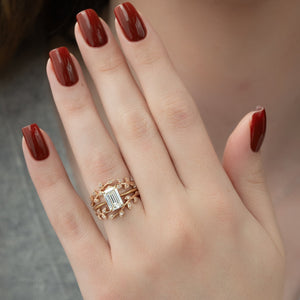 The Katelyn Set  With A 3 Carat Emerald 18K Yellow Gold Moissanite