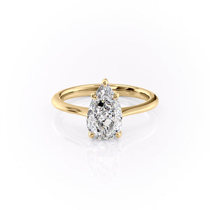 The Katelyn Set  With A 3 Carat Pear 14K Yellow Gold Moissanite