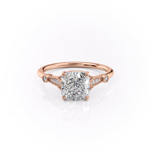 The Stephanie Set With A 1 Carat Cushion 14K Rose Gold Lab Diamond
