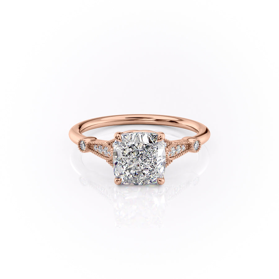The Stephanie Set  With A 1.5 Carat Cushion 14K Rose Gold Moissanite