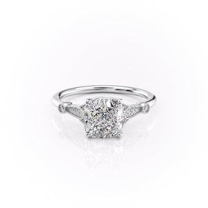 The Stephanie Set With A 2 Carat Cushion 14K White Gold Lab Diamond