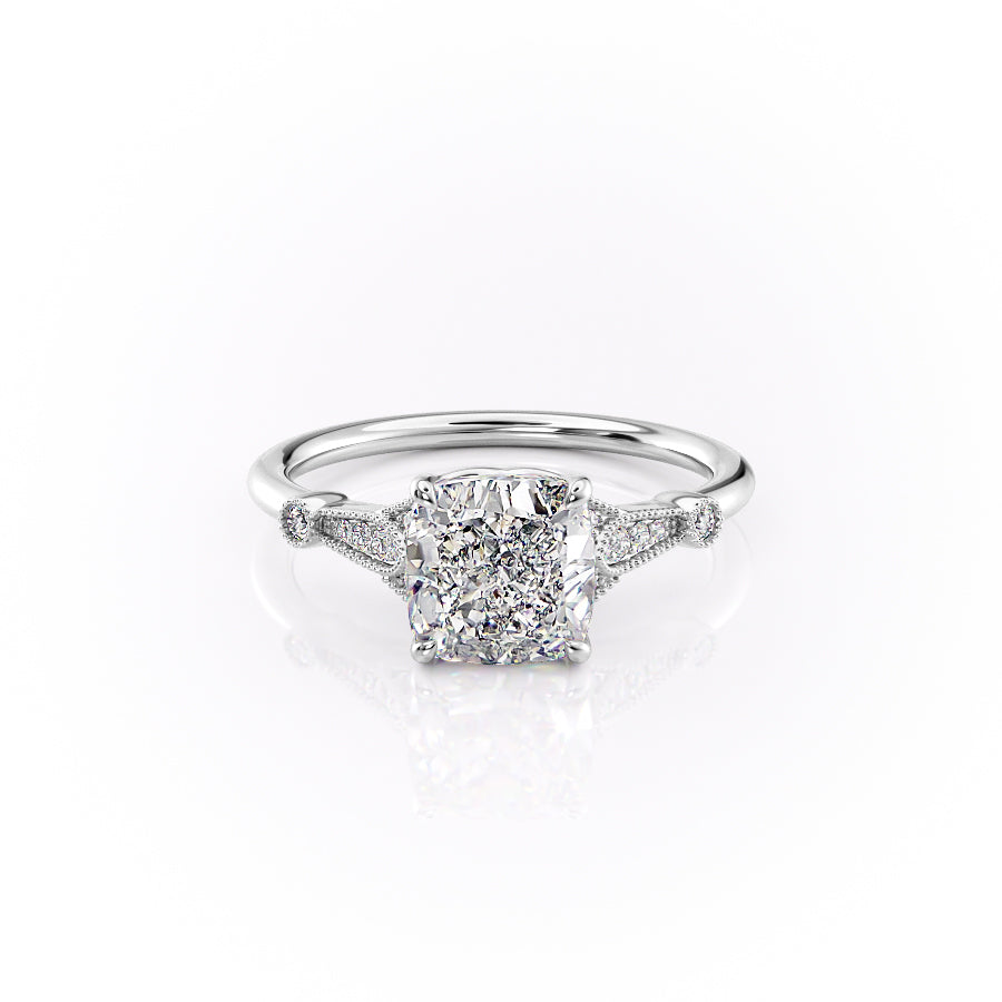 The Stephanie Set With A 1 Carat Cushion 18K White Gold Lab Diamond
