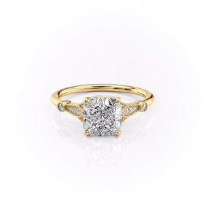 The Stephanie Set  With A 5 Carat Cushion 18K Yellow Gold Moissanite