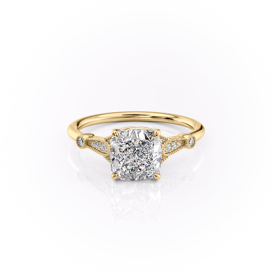 The Stephanie Set With A 2.5 Carat Cushion 18K Yellow Gold Lab Diamond