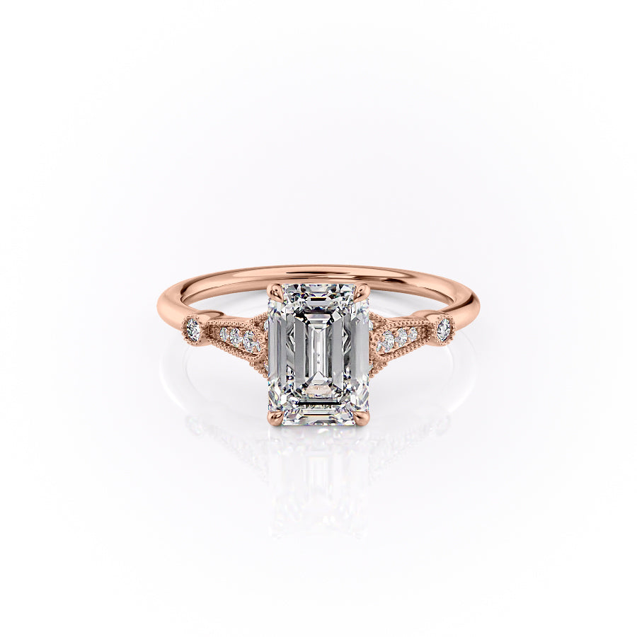 The Stephanie Set  With A 3 Carat Emerald 14K Rose Gold Moissanite