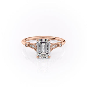 The Stephanie Set  With A 3 Carat Emerald 14K Rose Gold Moissanite