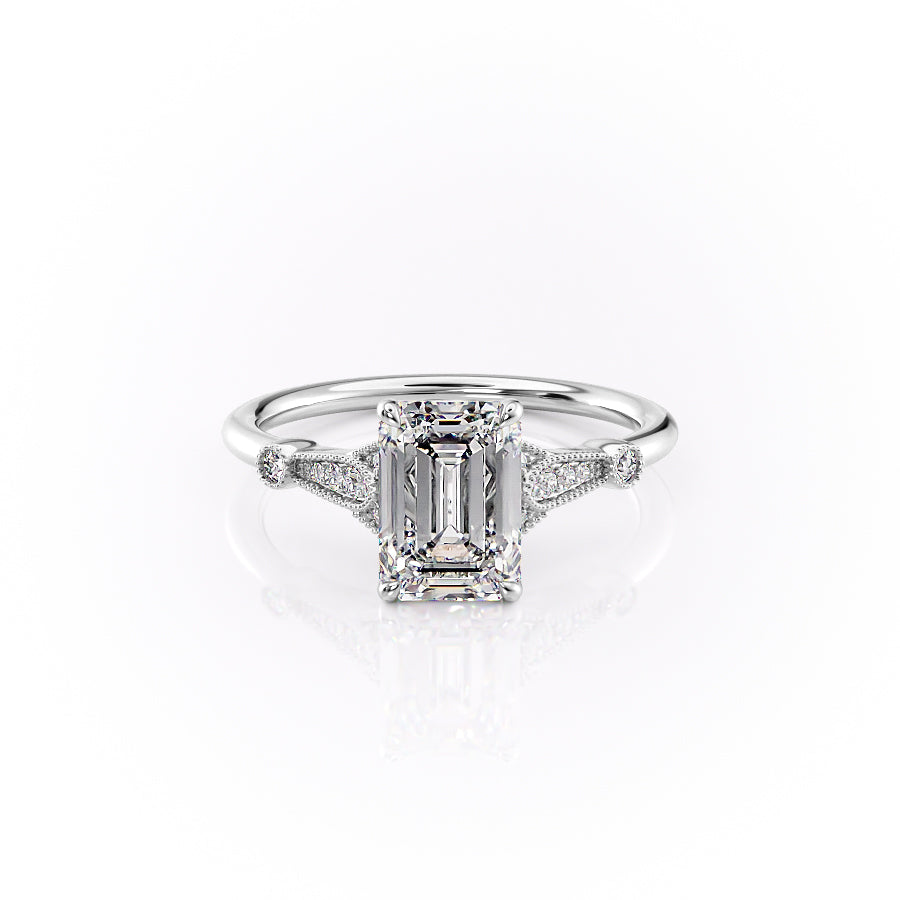 The Stephanie Set  With A 4.5 Carat Emerald 14K White Gold Moissanite