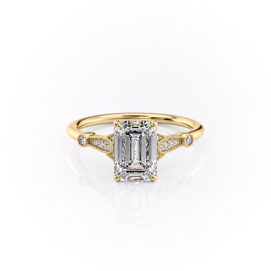 The Stephanie Set With A 2 Carat Emerald 18K Yellow Gold Lab Diamond