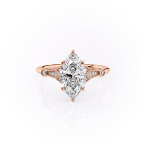 The Stephanie Set  With A 5 Carat Marquise 14K Rose Gold Moissanite