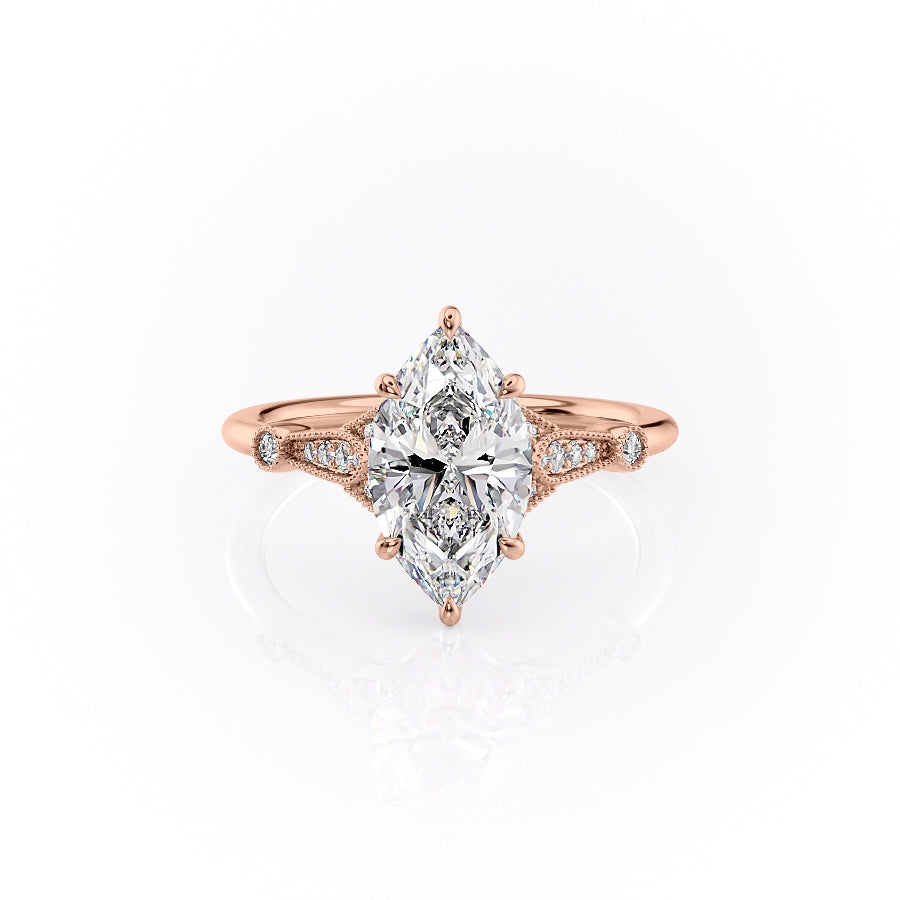 The Stephanie Set  With A 2.5 Carat Marquise 14K Rose Gold Moissanite