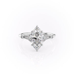 The Stephanie Set  With A 1.5 Carat Marquise 14K White Gold Moissanite