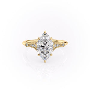 The Stephanie Set  With A 5 Carat Marquise 18K Yellow Gold Moissanite
