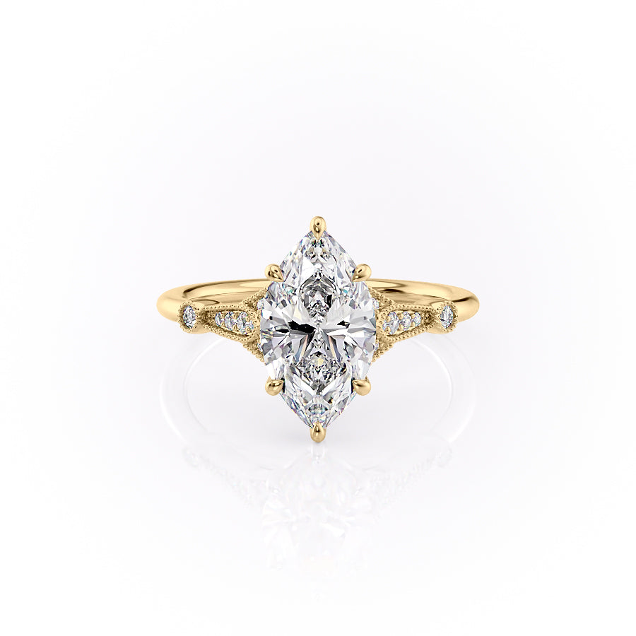 The Stephanie Set With A 1 Carat Marquise 18K Yellow Gold Lab Diamond