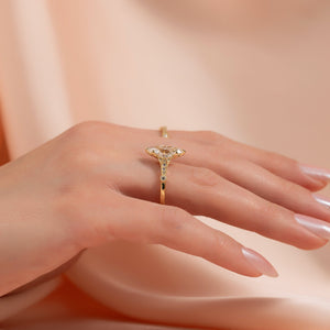 The Stephanie Set With A 1 Carat Marquise 18K Yellow Gold Lab Diamond