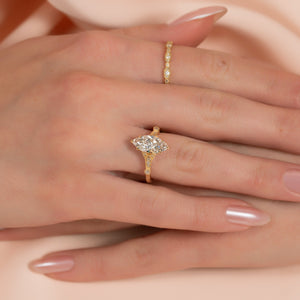 The Stephanie Set With A 1 Carat Marquise 18K Yellow Gold Lab Diamond