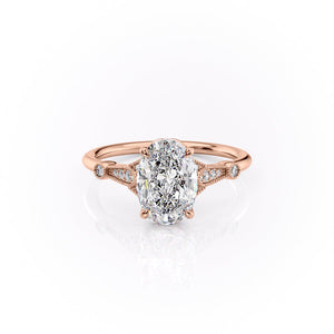 The Stephanie Set  With A 2 Carat Oval 14K Rose Gold Moissanite