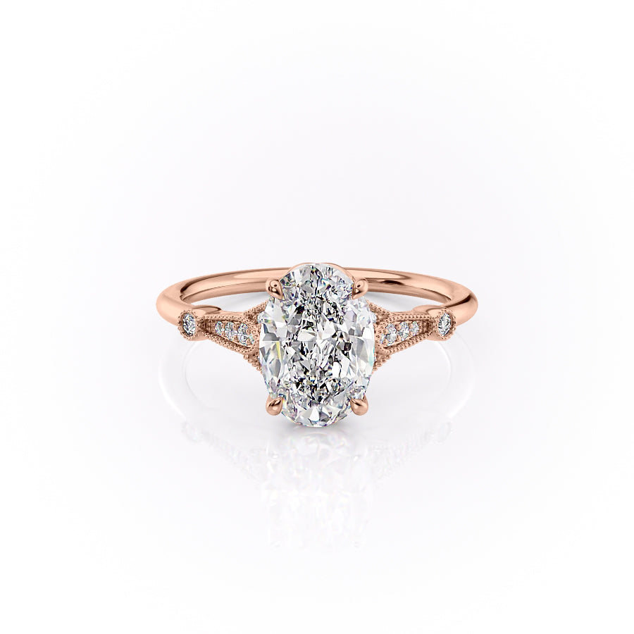 The Stephanie Set With A 2.5 Carat Oval 14K Rose Gold Lab Diamond