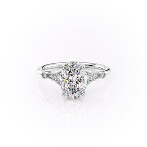 The Stephanie Set With A 1 Carat Oval 18K White Gold Lab Diamond