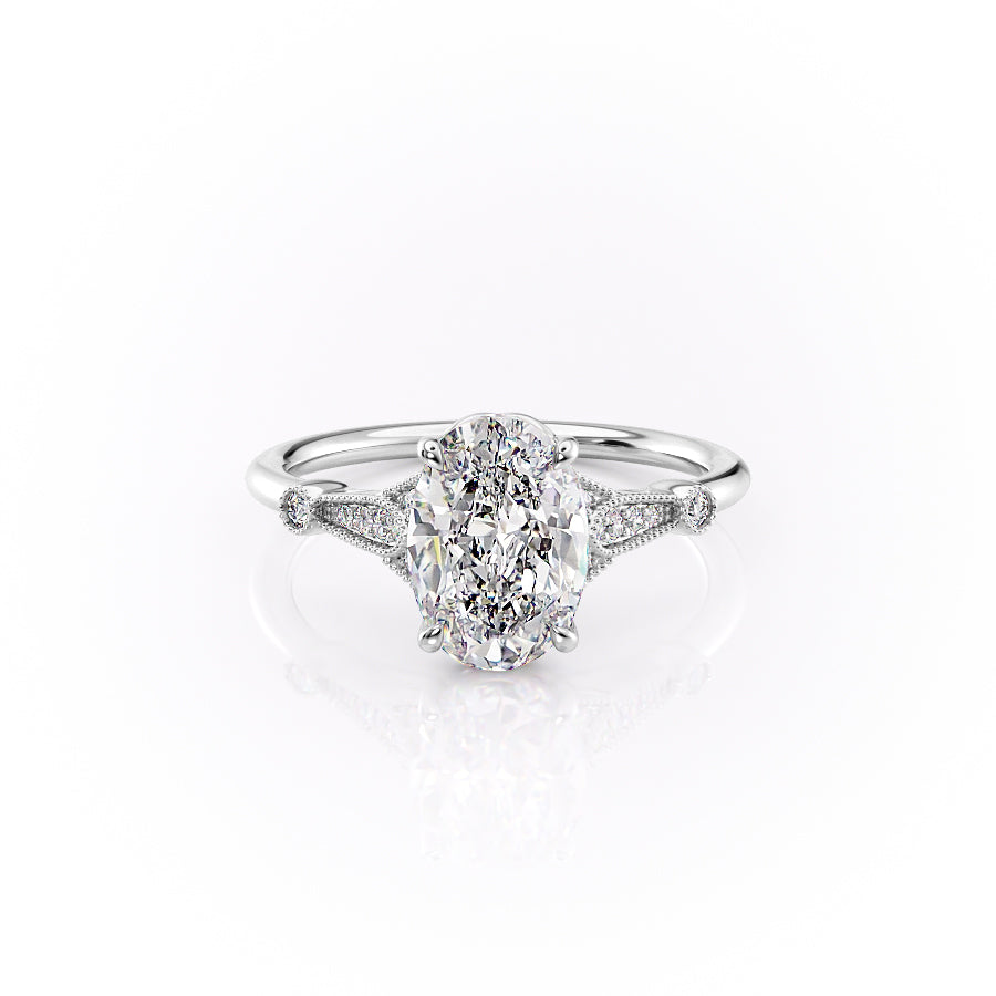 The Stephanie Set With A 2 Carat Oval 14K White Gold Lab Diamond