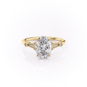 The Stephanie Set  With A 3.5 Carat Oval 18K Yellow Gold Moissanite