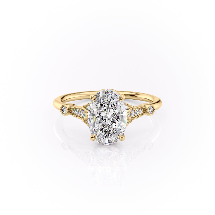 The Stephanie Set With A 2 Carat Oval 18K Yellow Gold Lab Diamond
