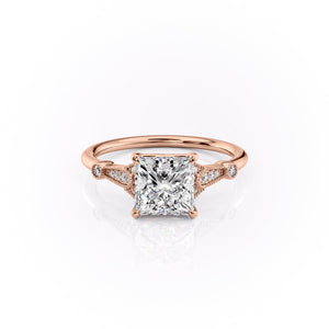 The Stephanie Set With A 1.5 Carat Princess 14K Rose Gold Lab Diamond