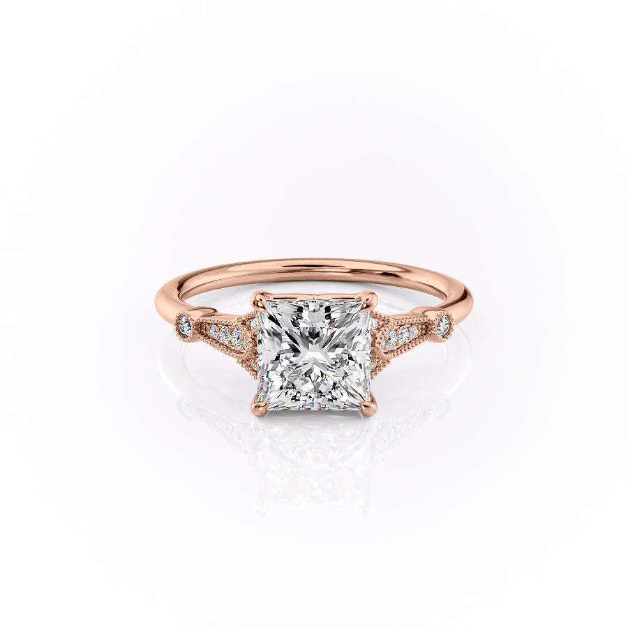 The Stephanie Set With A 1 Carat Princess 14K Rose Gold Lab Diamond