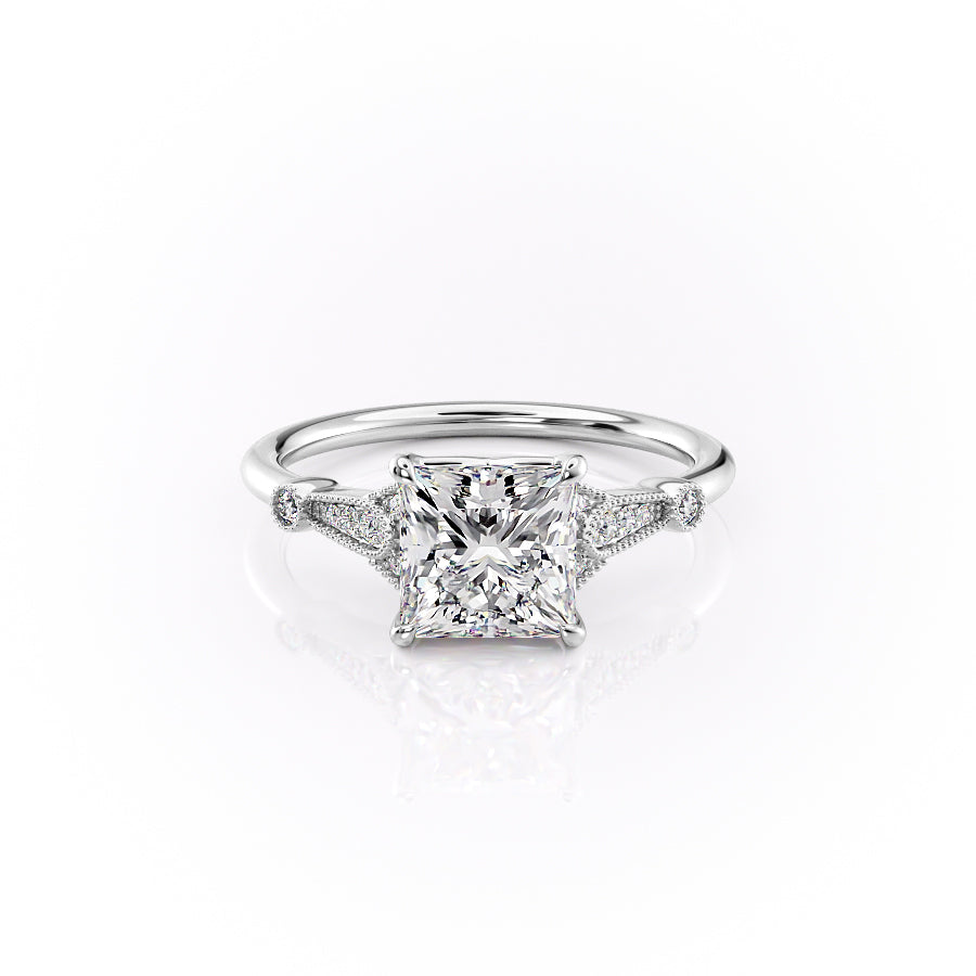 The Stephanie Set  With A 3 Carat Princess 14K White Gold Moissanite