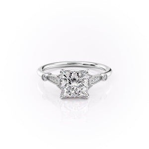 The Stephanie Set  With A 1.5 Carat Princess 18K White Gold Moissanite