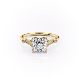 The Stephanie Set  With A 3 Carat Princess 18K Yellow Gold Moissanite