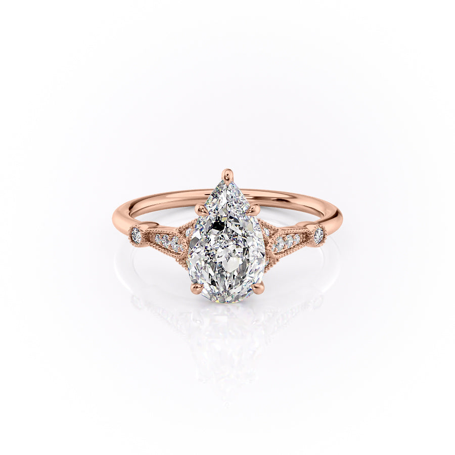 The Stephanie Set  With A 2.5 Carat Pear 14K Rose Gold Moissanite