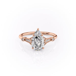 The Stephanie Set  With A 3 Carat Pear 14K Rose Gold Moissanite