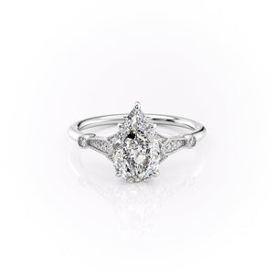 The Stephanie Set With A 2 Carat Pear 18K White Gold Lab Diamond