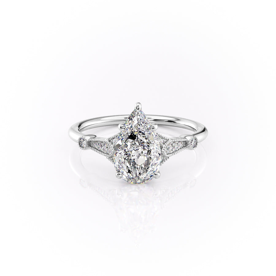 The Stephanie Set With A 3 Carat Pear 18K White Gold Lab Diamond