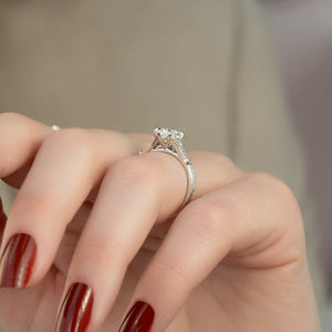 The Stephanie Set With A 1 Carat Pear 18K White Gold Lab Diamond