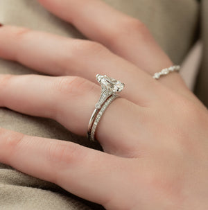 The Stephanie Set With A 1 Carat Pear 18K White Gold Lab Diamond