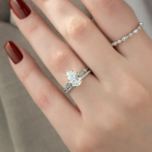 The Stephanie Set With A 1 Carat Pear 18K White Gold Lab Diamond