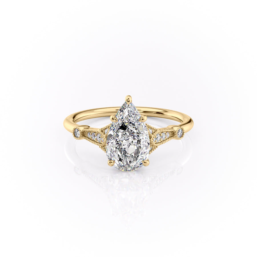 The Stephanie Set With A 1.5 Carat Pear 14K Yellow Gold Lab Diamond