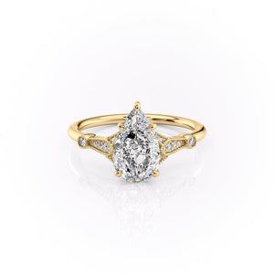 The Stephanie Set  With A 1 Carat Pear 14K Yellow Gold Moissanite