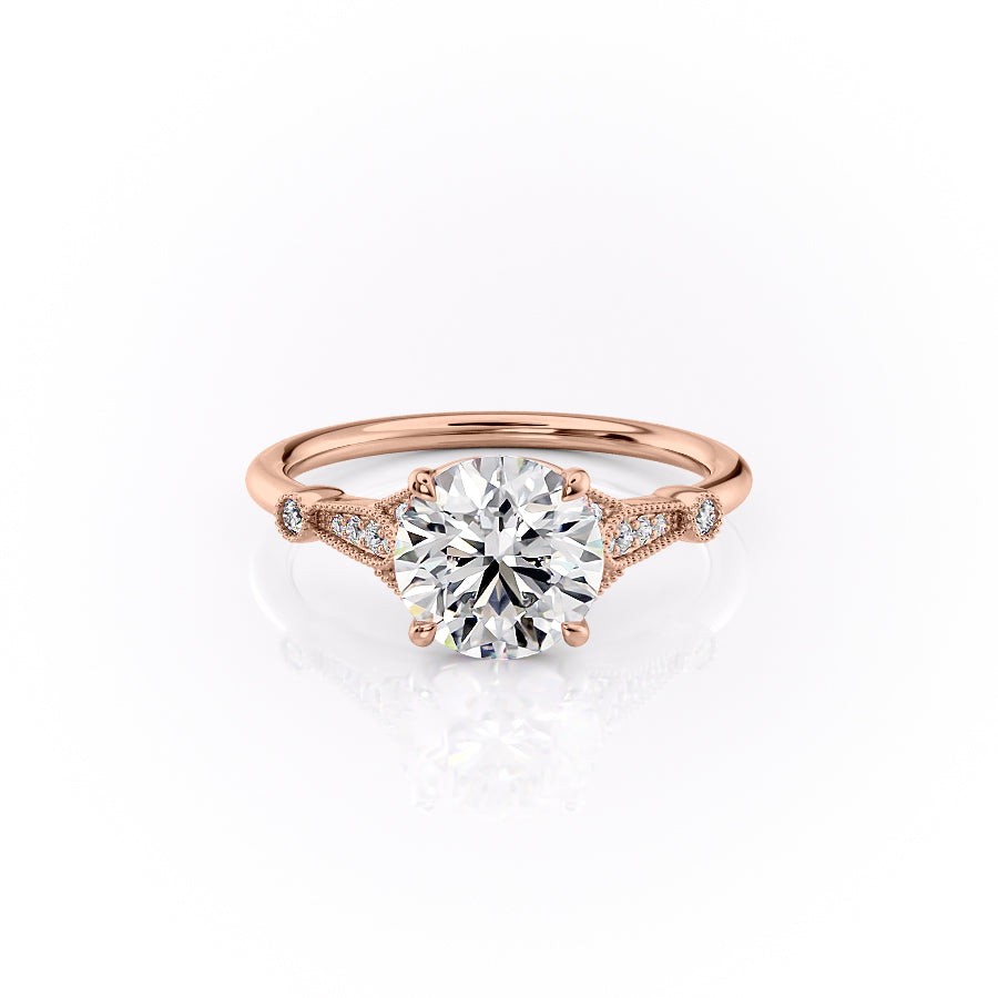 The Stephanie Set  With A 3.5 Carat Round 14K Rose Gold Moissanite