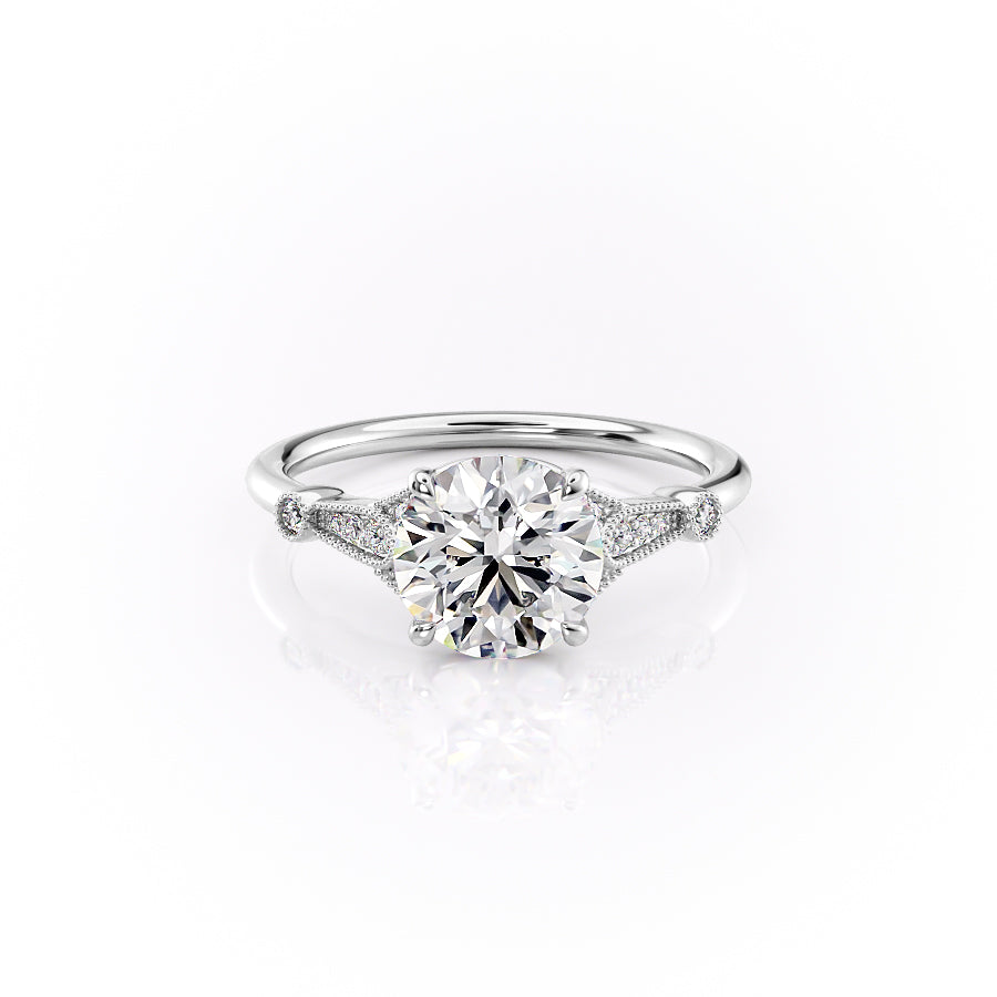 The Stephanie Set  With A 1.5 Carat Round 14K White Gold Moissanite