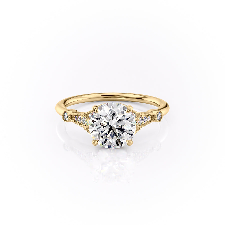 The Stephanie Set With A 1.5 Carat Round 18K Yellow Gold Lab Diamond