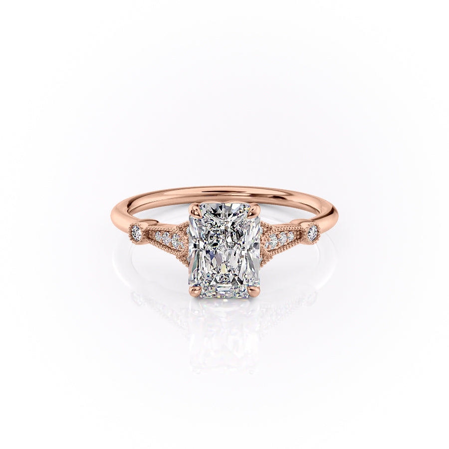 The Stephanie Set  With A 1 Carat Radiant 14K Rose Gold Moissanite