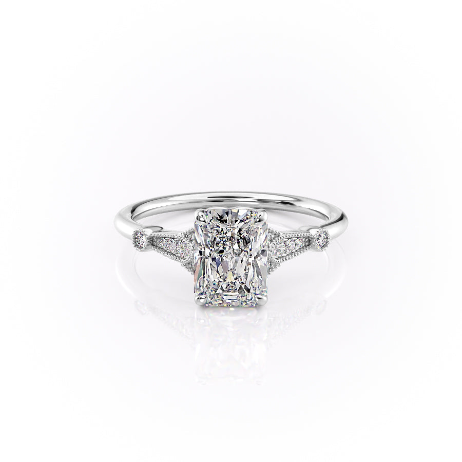 The Stephanie Set With A 1.5 Carat Radiant 14K White Gold Lab Diamond