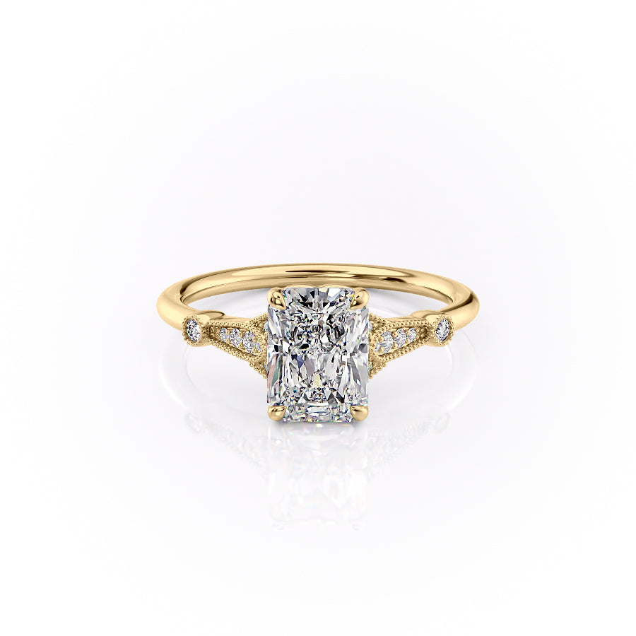 The Stephanie Set With A 2 Carat Radiant 18K Yellow Gold Lab Diamond