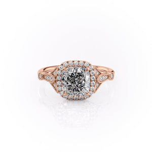 The Halo Stephanie Set  With A 3.5 Carat Cushion 14K Rose Gold Moissanite