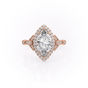 The Halo Stephanie Set With A 2.5 Carat Marquise 14K Rose Gold Lab Diamond
