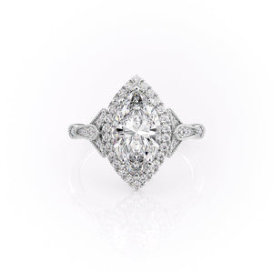The Halo Stephanie Set With A 1.5 Carat Marquise 14K White Gold Lab Diamond