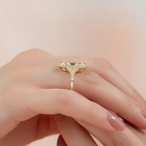 The Halo Stephanie Set  With A 3 Carat Marquise 18K Yellow Gold Moissanite