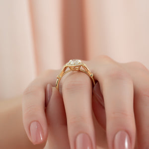 The Halo Stephanie Set With A 1 Carat Marquise 18K Yellow Gold Lab Diamond